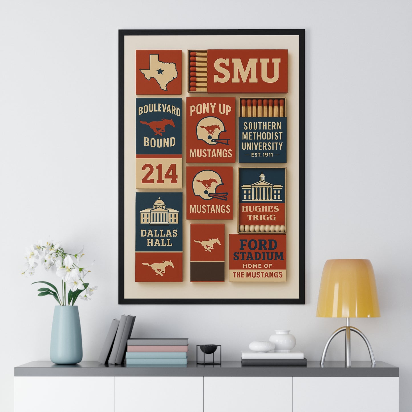 SMU Matchbook Collage Framed Poster