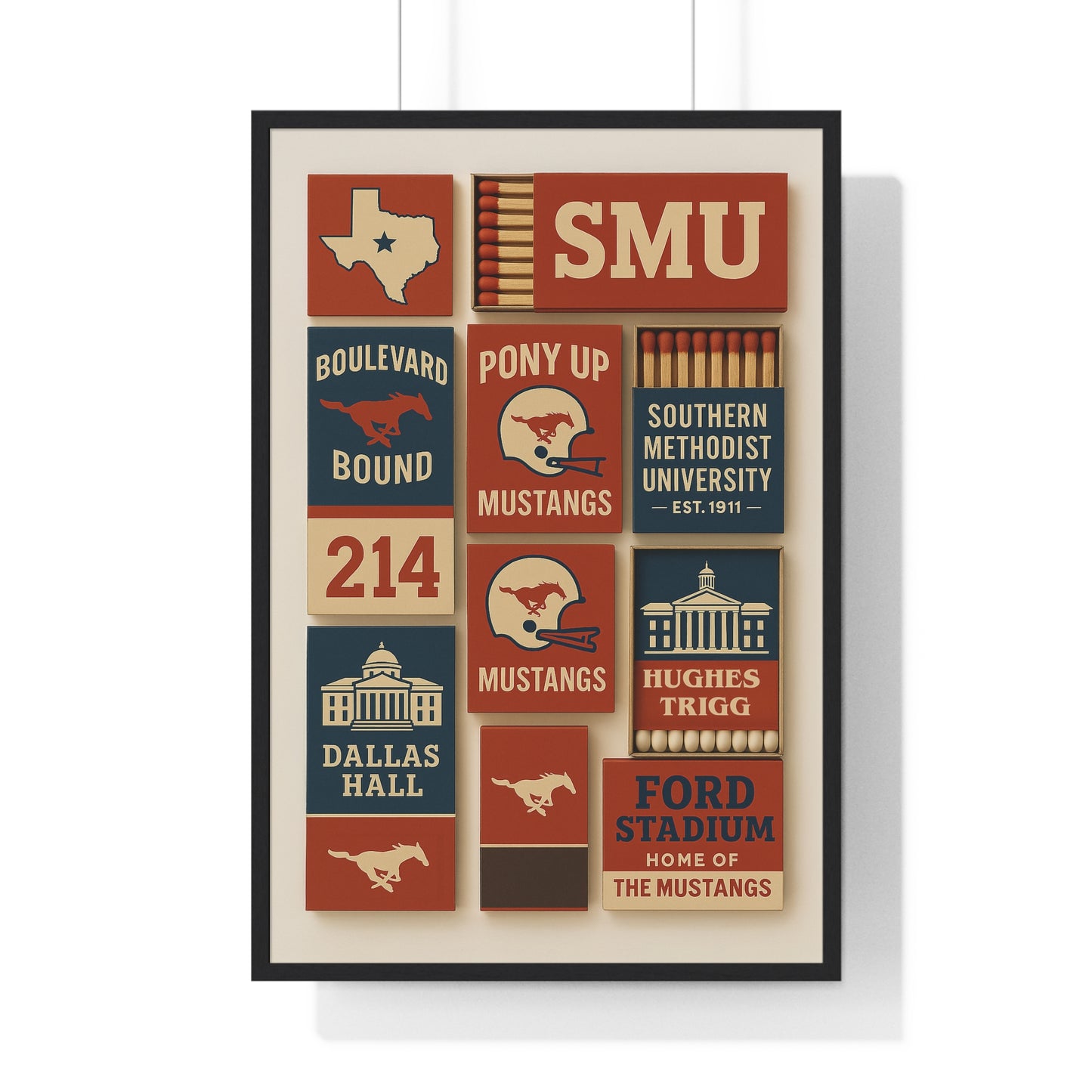 SMU Matchbook Collage Framed Poster