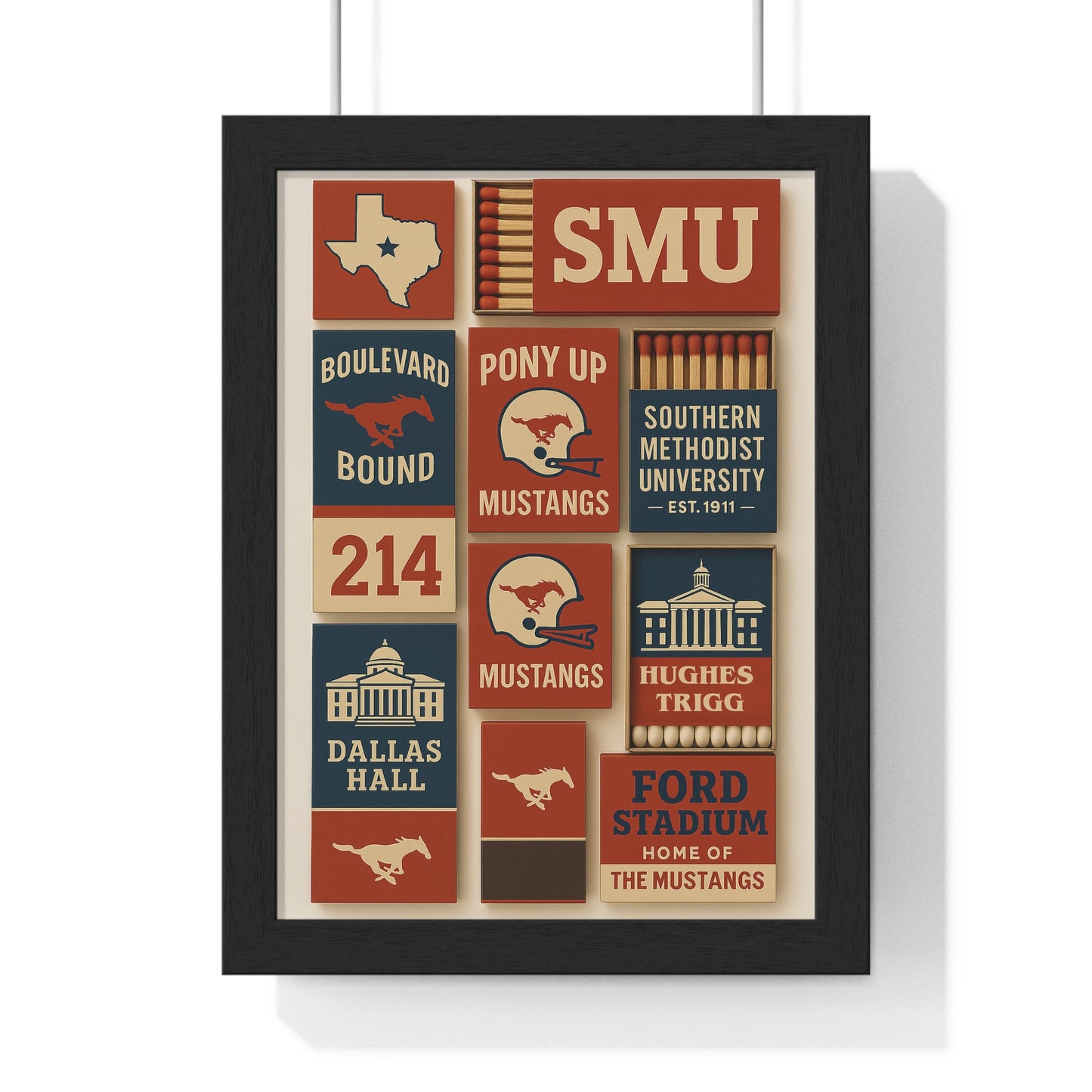 SMU Matchbook Collage Framed Poster