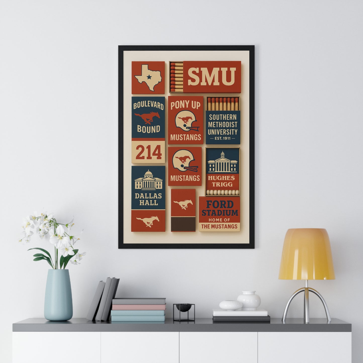 SMU Matchbook Collage Framed Poster