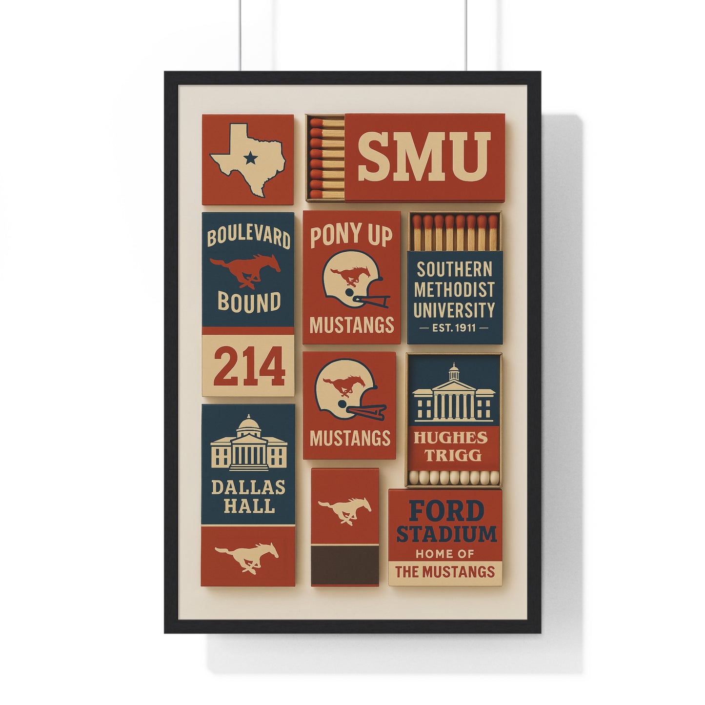 SMU Matchbook Collage Framed Poster