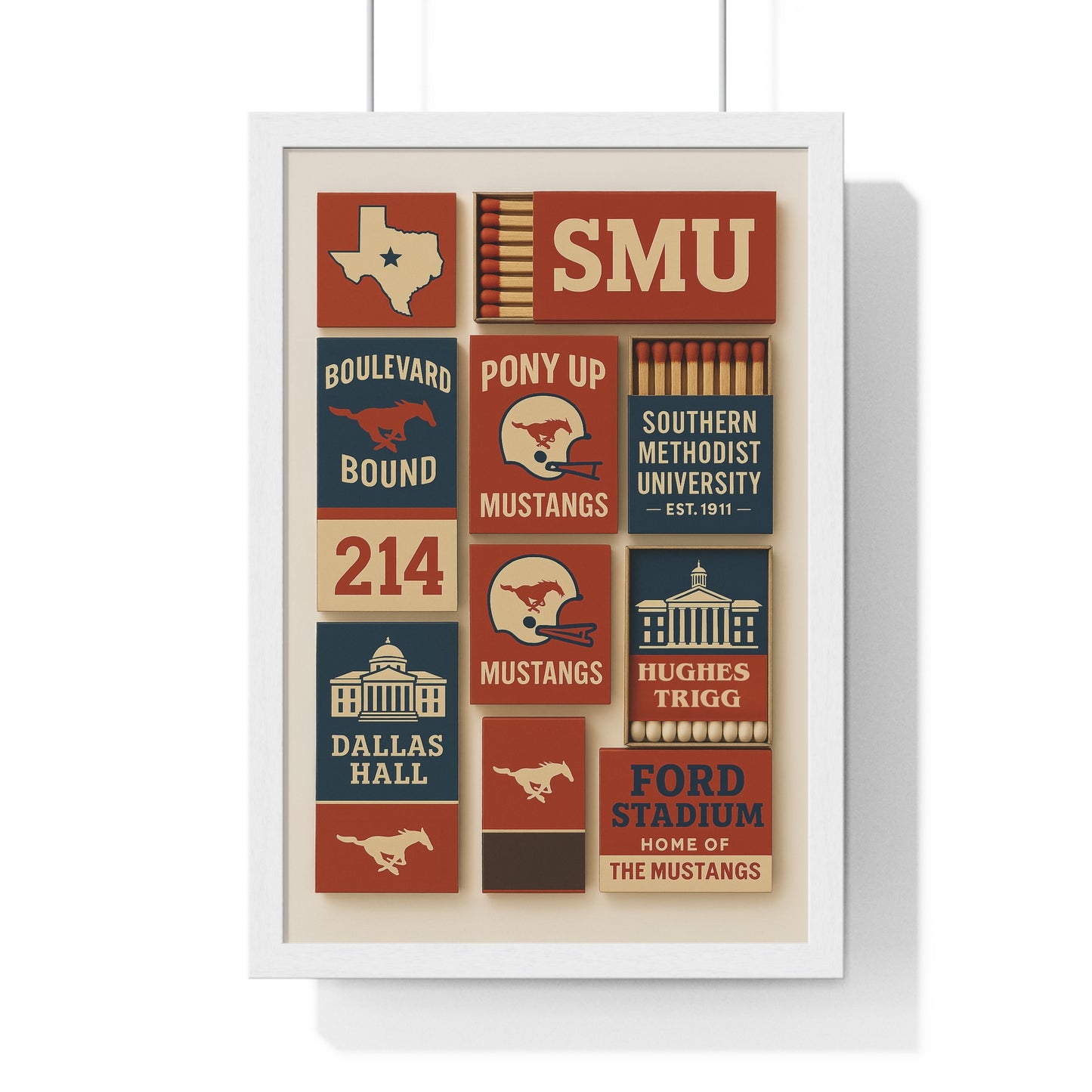 SMU Matchbook Collage Framed Poster