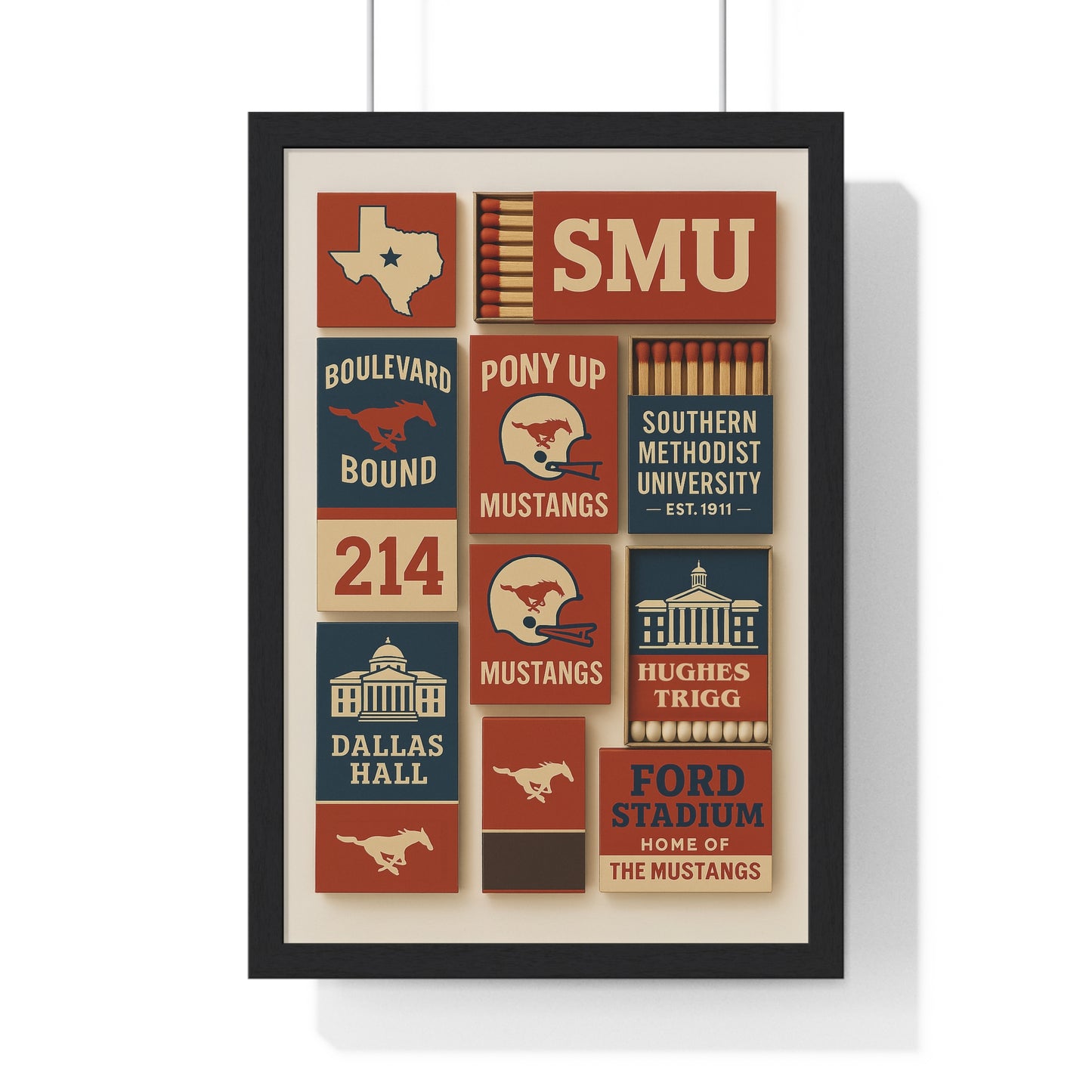 SMU Matchbook Collage Framed Poster