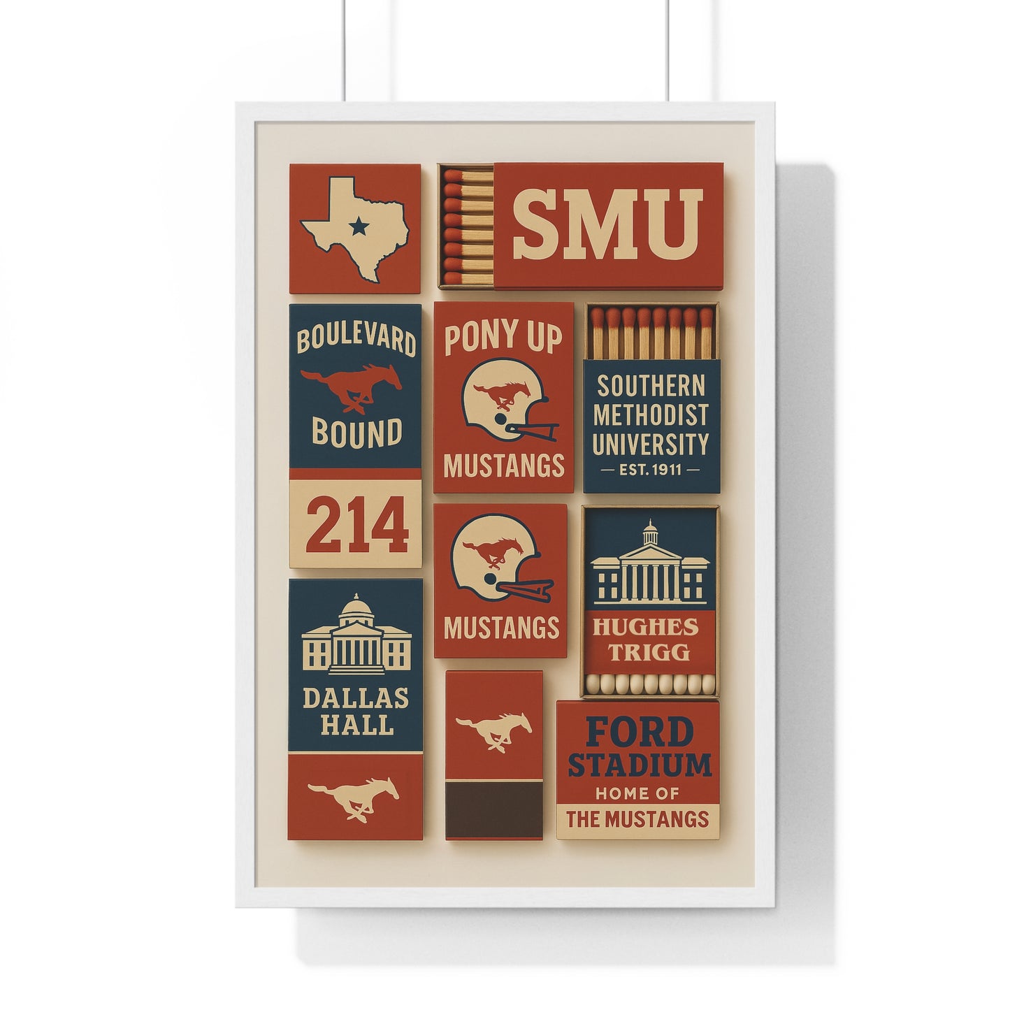 SMU Matchbook Collage Framed Poster