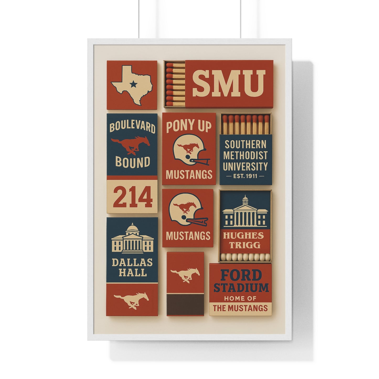 SMU Matchbook Collage Framed Poster